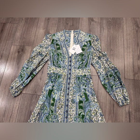 NWT Zimmermann Ottie Plunge Midi Dress in Green Paisley US SZ 6 - Picture 6 of 12